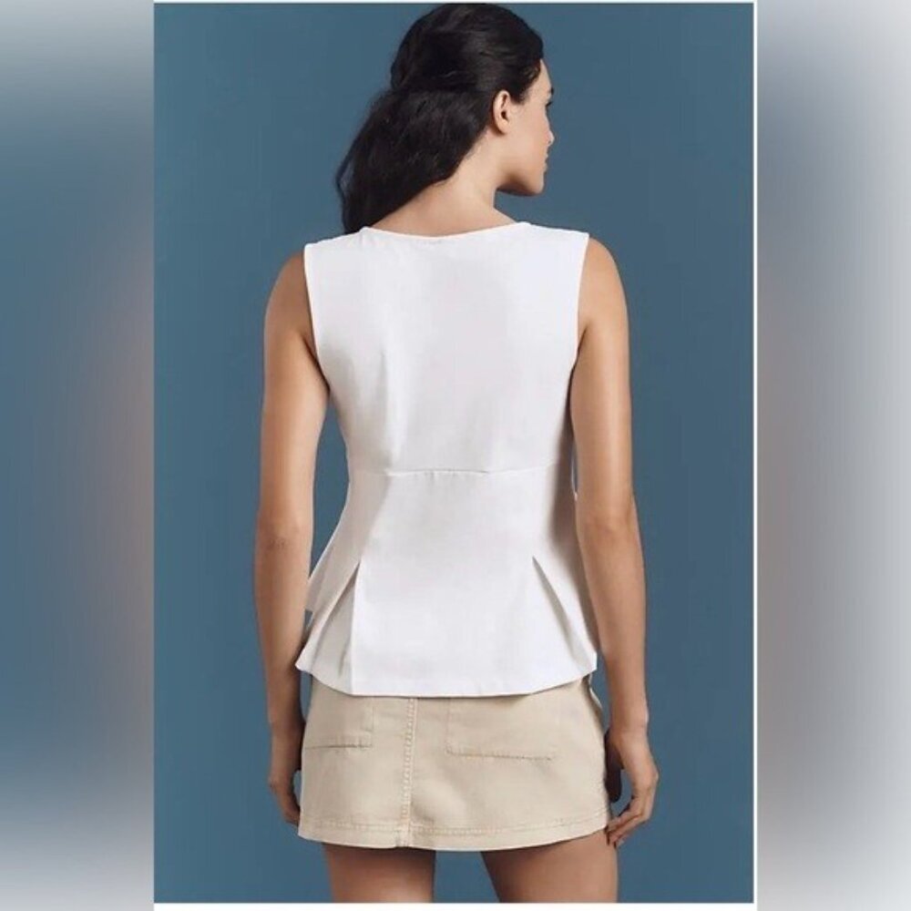 Anthropologie White Sleeveless Zip-Front Peplum Top - Picture 3 of 16